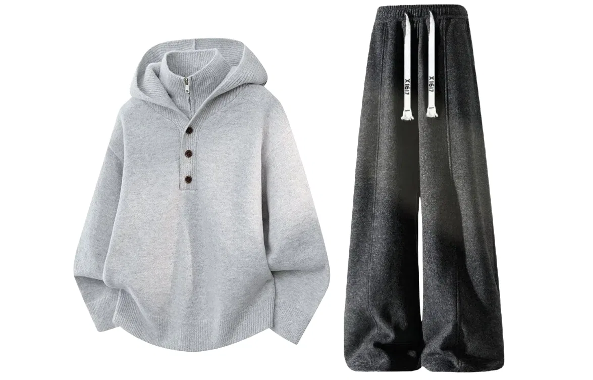 Детский комплект из свитшота и брюк с капюшоном X1617, Heather Gray Sweater+Black Pants