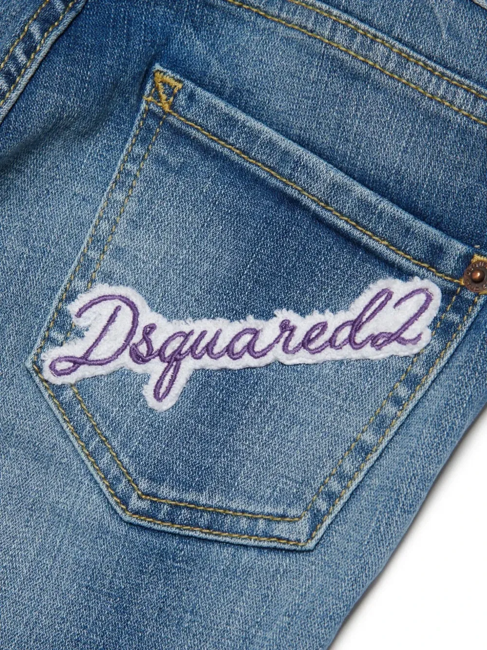 Узкие джинсы с вышитым логотипом Dsquared2 Kids, синий — фото 3