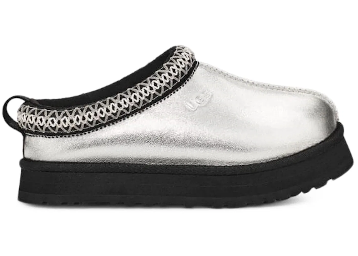 Детские тапки-слипперы UGG Tazz Leather Slipper, Silver Metallic