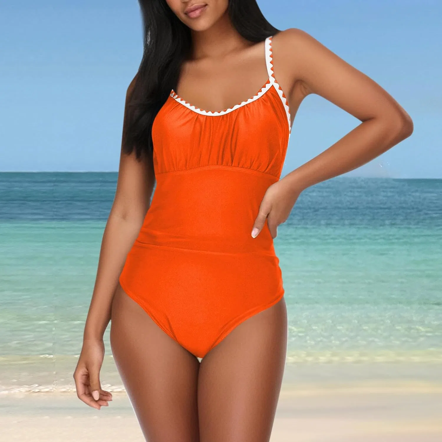 Женский цельнокроеный купальник с утяжкой живота, Orange — фото 2