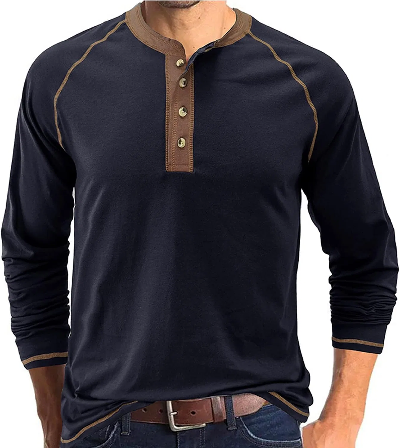 Мужская легкая толстовка с четвертью пуговиц, Slim Fit, Crewneck, Blue — фото 2