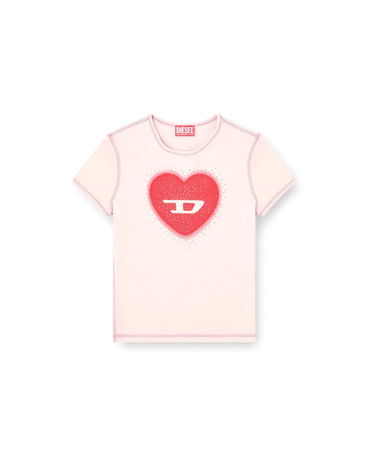 Женская футболка с принтом Heart Studded Logo Diesel, Rosa Claro — фото 4