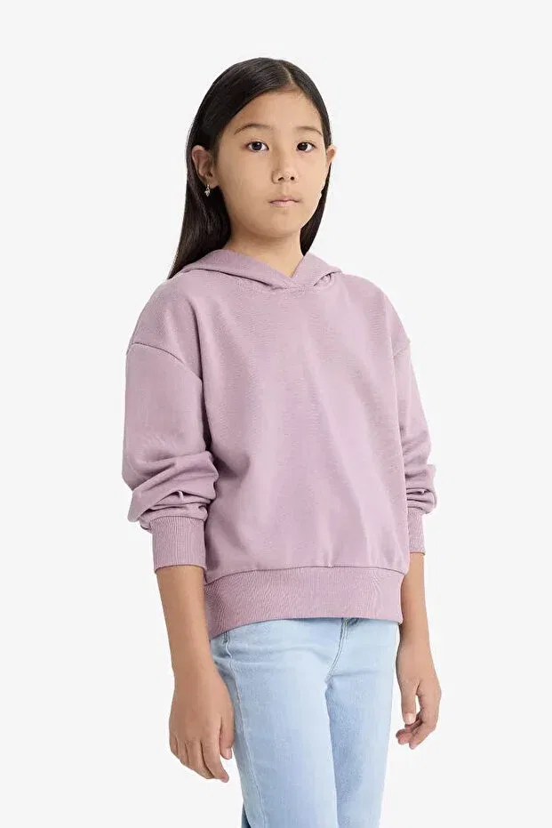 Детские свитшот для девочек с капюшоном Relax Fit Hooded Basic Plain Dusty Rose Defacto, Rose — фото 3