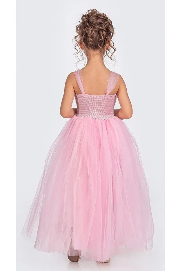 Детское платье для девочек с сатиновой отделкой Modest S.T. Sebat Tekstil, Pink — фото 4
