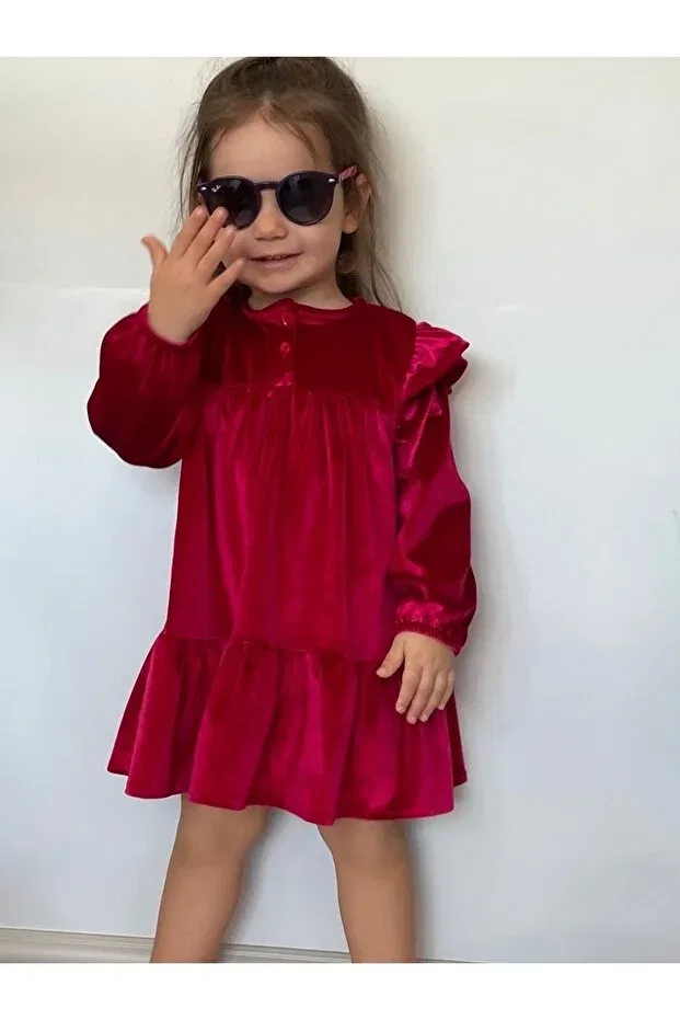 Детское бархатное платье для девочек с длинным рукавом Lotus Kids, Burgundy — фото 3
