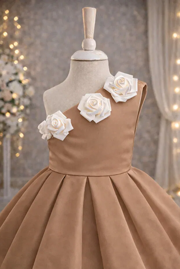 Детское вечернее платье для девочек с розой Musgem Special Design Rosalia Model, Brown — фото 2