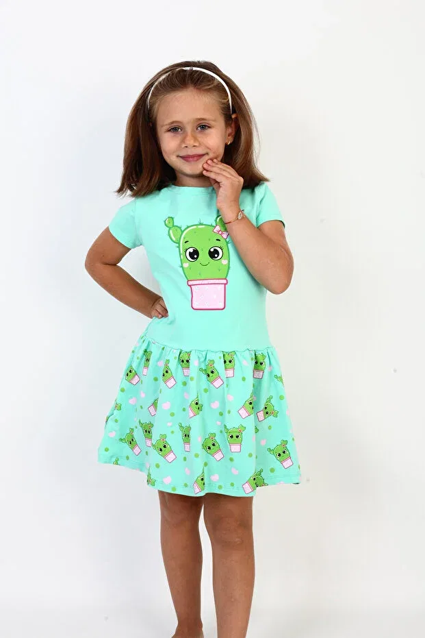 Детское платье для девочек хлопковое Cactus printed Toontoy, Mint Green