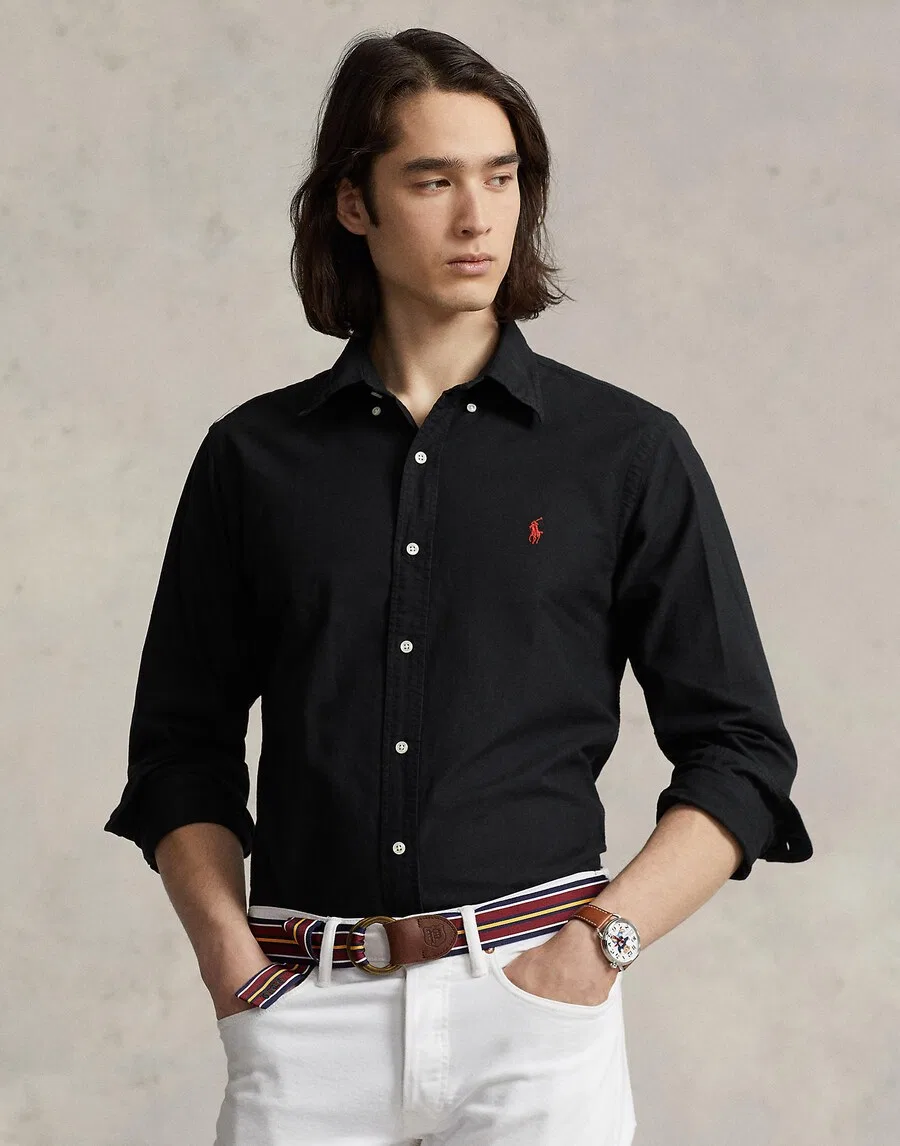Рубашка Polo Ralph Lauren прямого кроя на пуговицах, черная — фото 3
