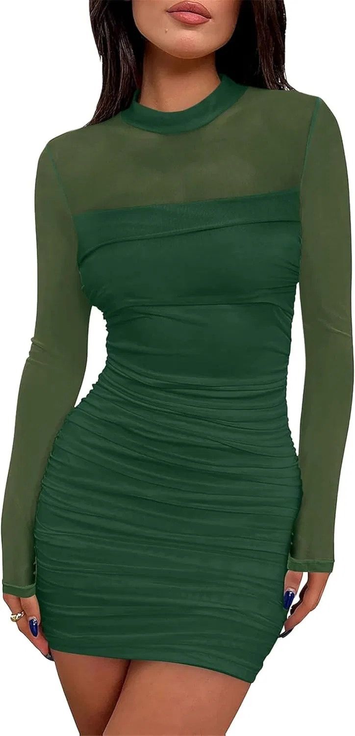 Женское мини-платье с рукавами-фонариками Bodycon Green