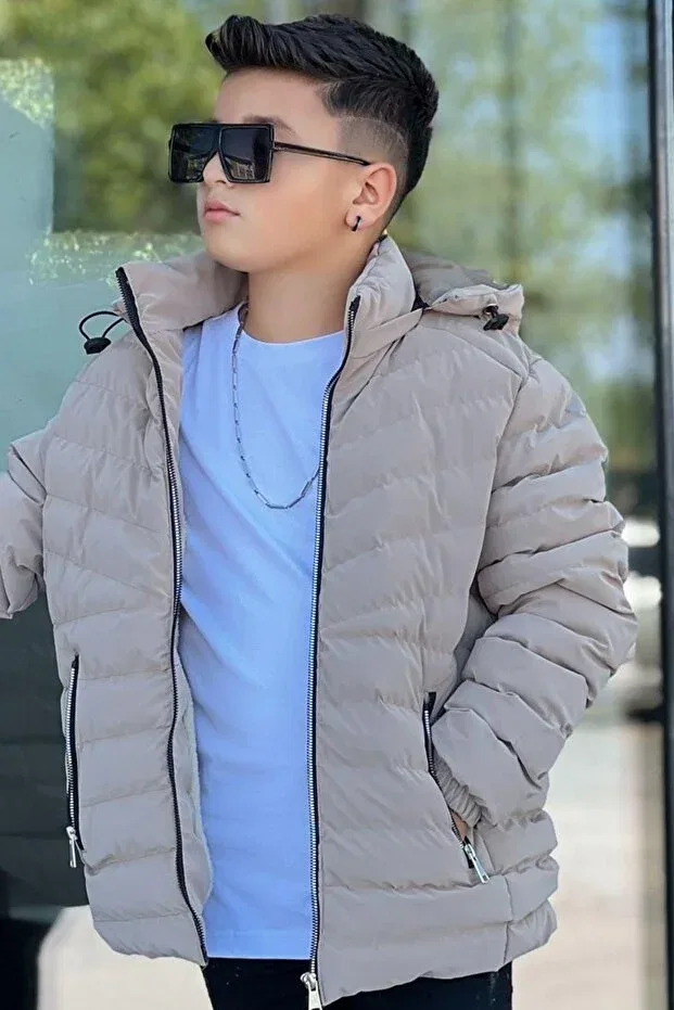 Детский зимнее пуховик с капюшоном, стеганый, Zaziko Kids, Beige — фото 4