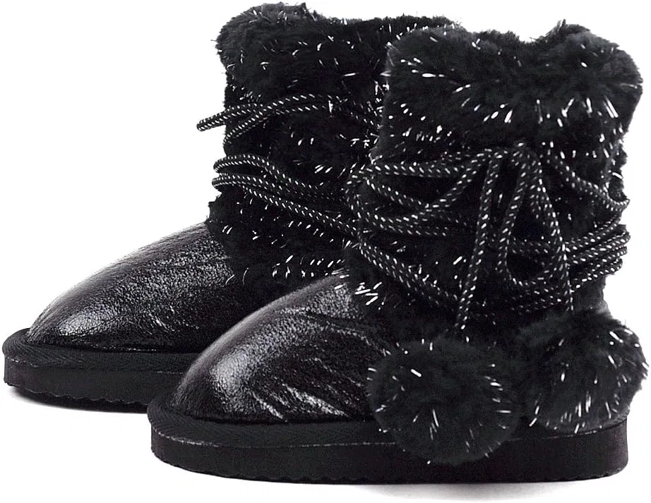 Детские зимние ботинки для девочек с подвесными помпонами NYFASHION101, Black — фото 2