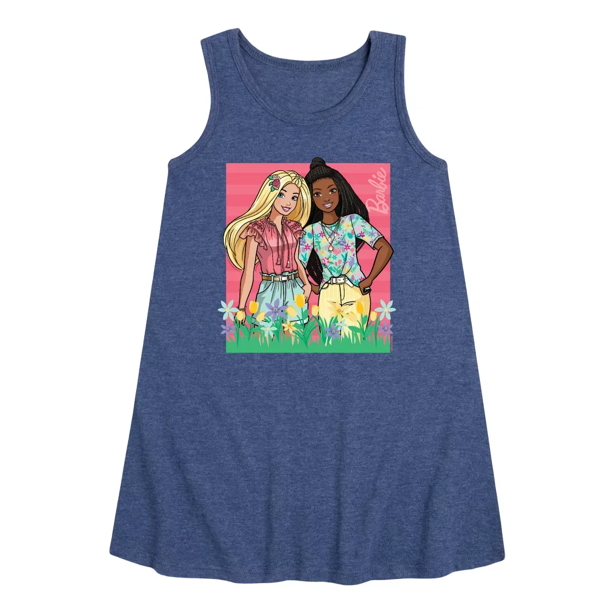 Детское платье-трапеция с принтом Barbie Easter, Heather Navy