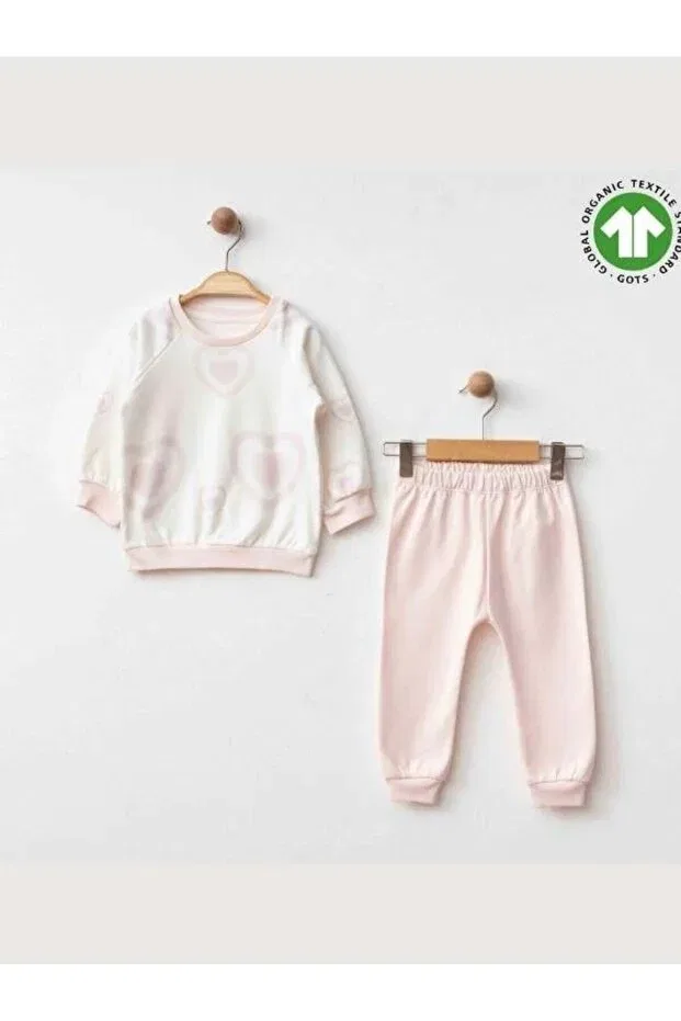 Детский комплект спортивного костюма для девочек с принтом Heart Patterned Zekids, Powder