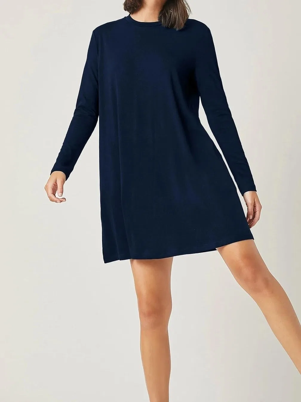 Женское трикотажное платье свободного кроя с длинным рукавом, Navy Blue — фото 4