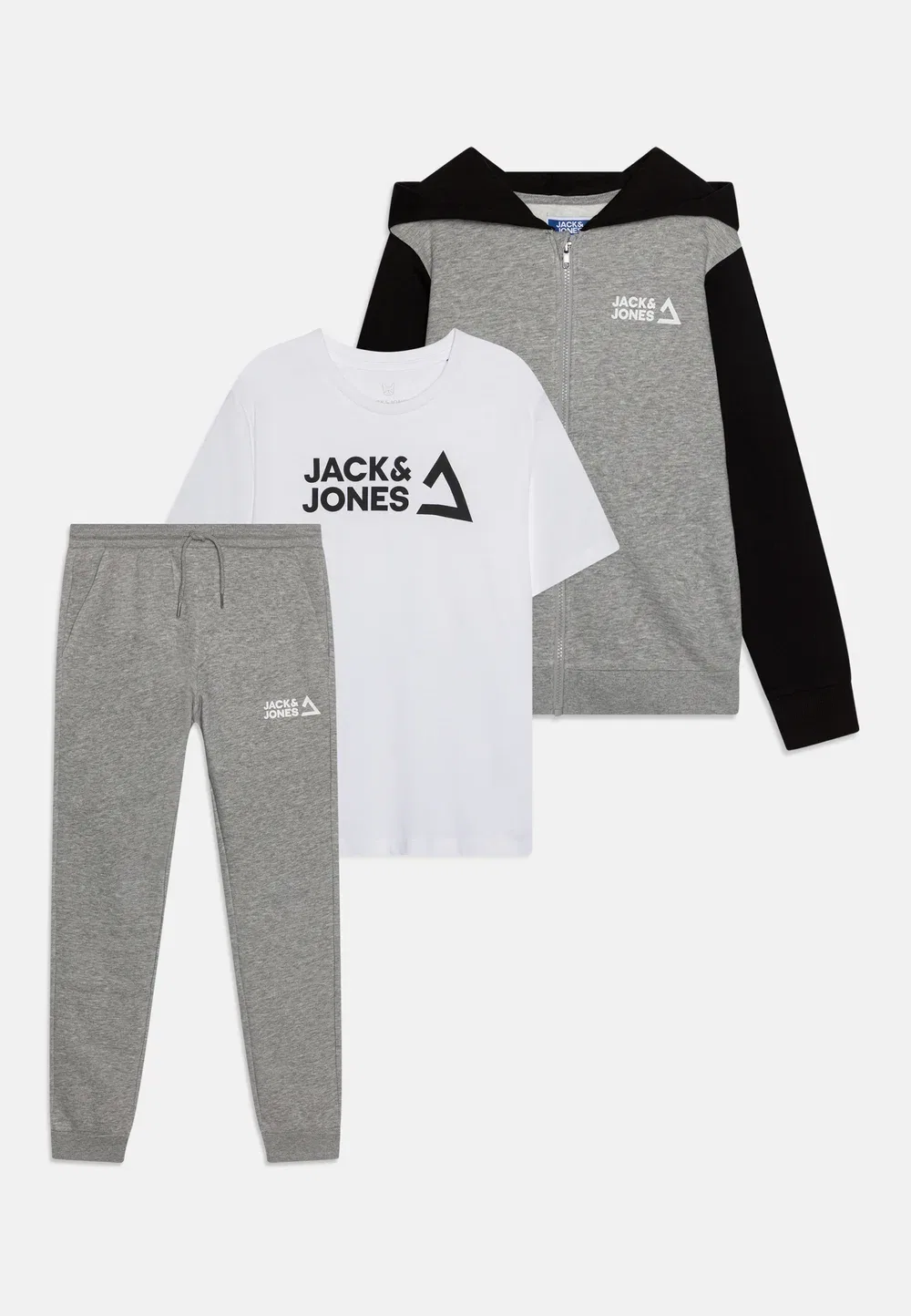 Комплект Jjkai с капюшоном на молнии - толстовка на молнии Jack & Jones Junior, Light Grey Melange/White
