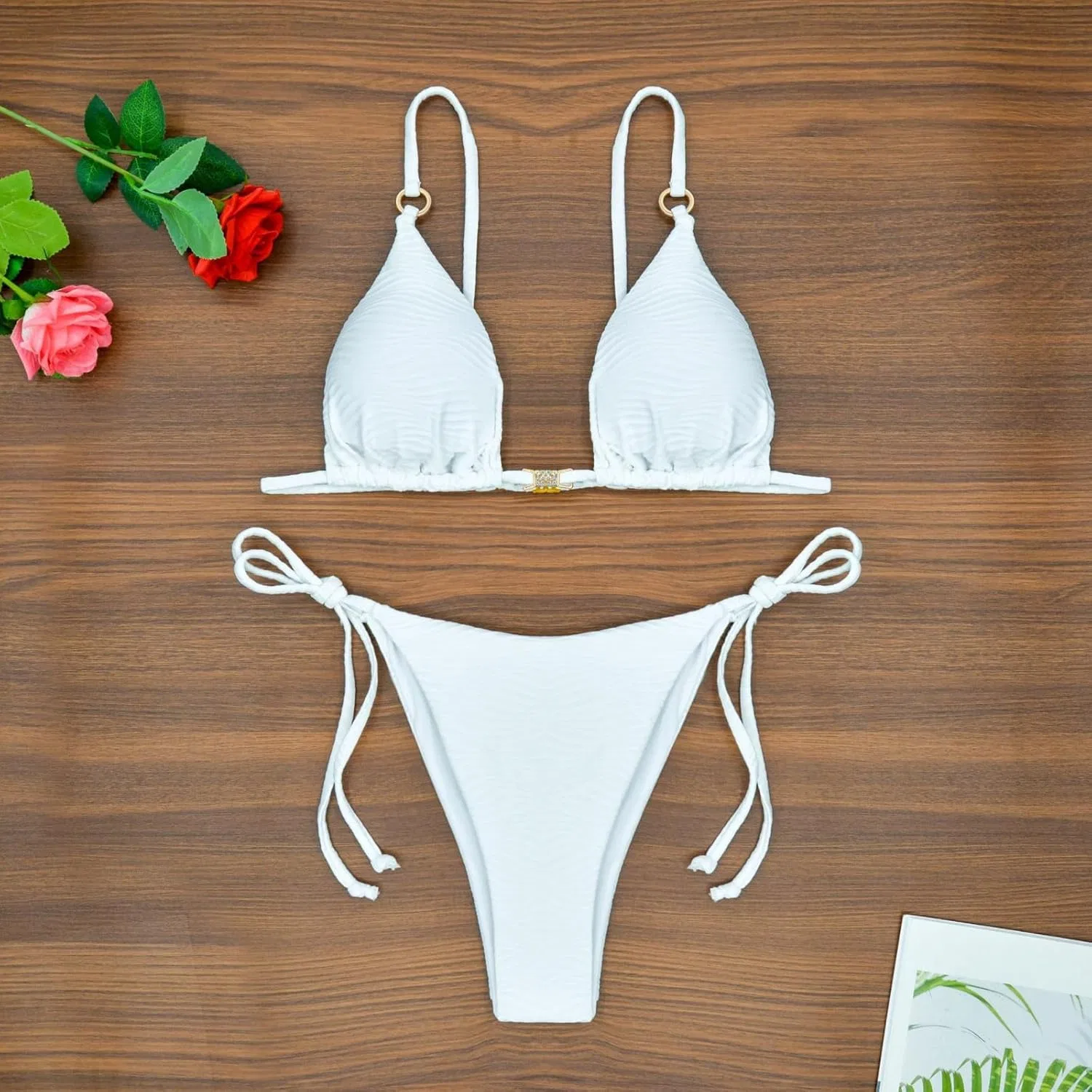 Женский бикини-топ с чашечками push-up, String Thong, White — фото 3