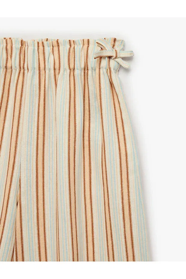 Детские брюки для девочек из льна с вискозой Koton, Ecru Striped — фото 3