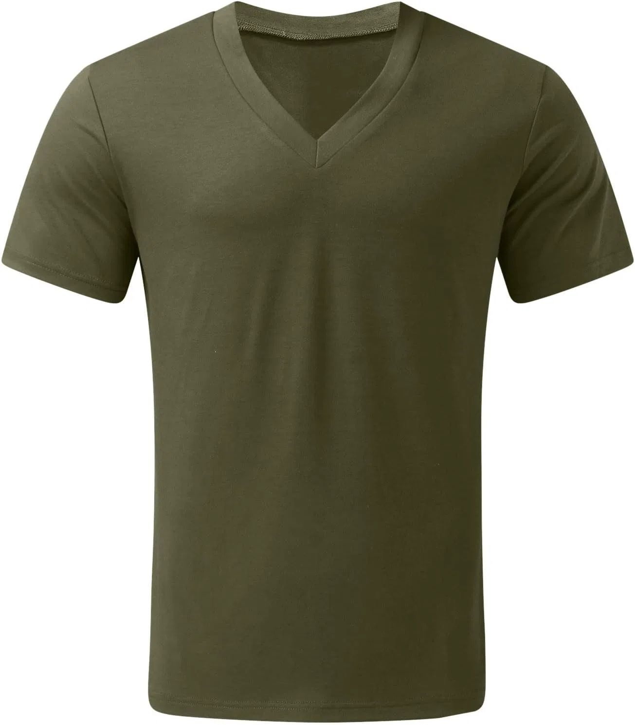 Мужская футболка с V-образным вырезом облегающая, Army Green — фото 3