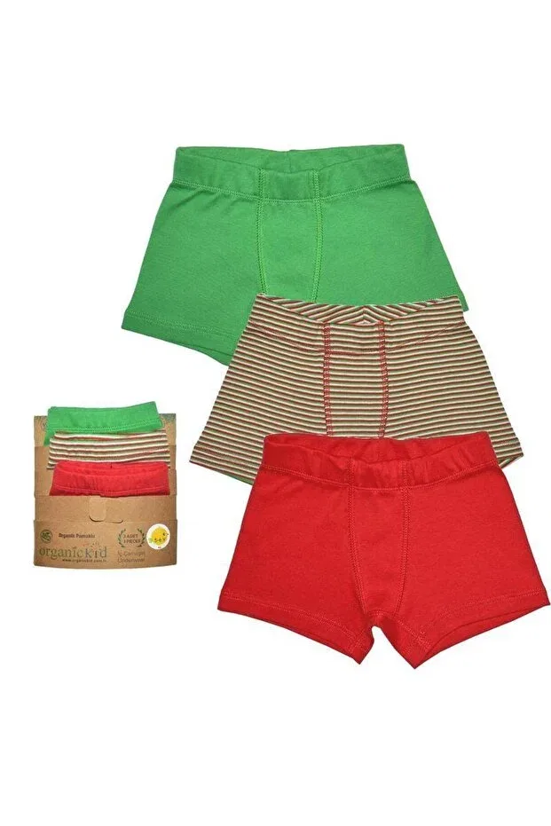 Детский комплект трусов для мальчиков с полосками Cookie Organickid, Red-Green-Red/Green Striped — фото 2