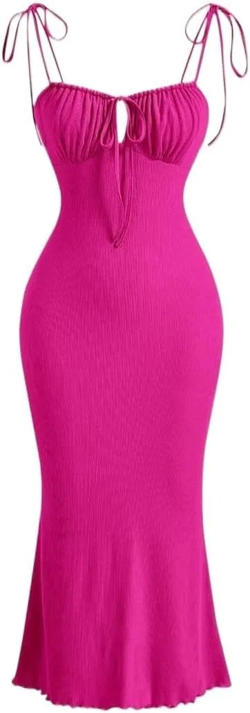 Женское элегантное платье-комбинация с узлом и драпировкой, Hot Pink