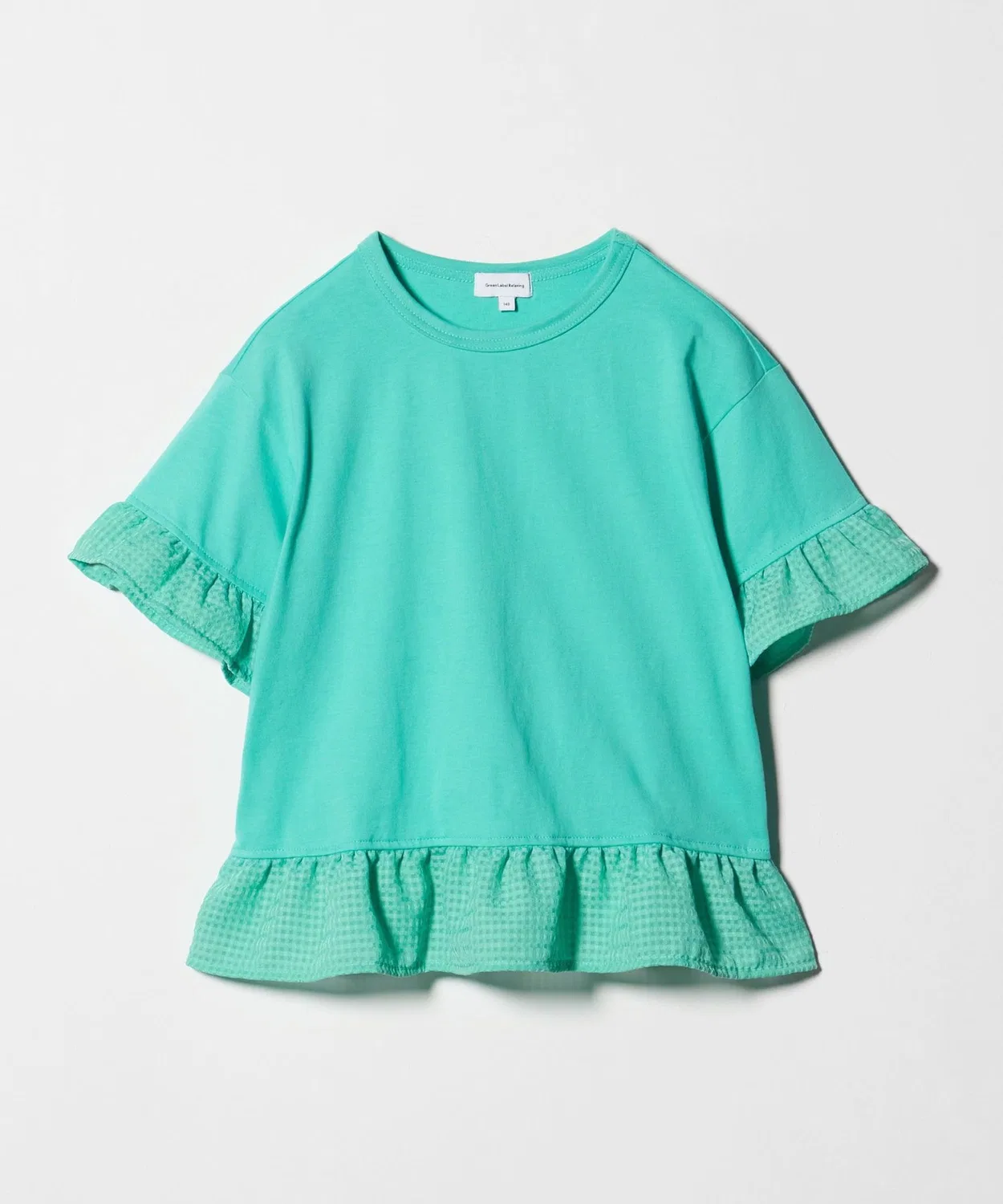 Детская футболка с коротким рукавом и фриллами, модель Check Frill TEE, green label relaxing, Lime