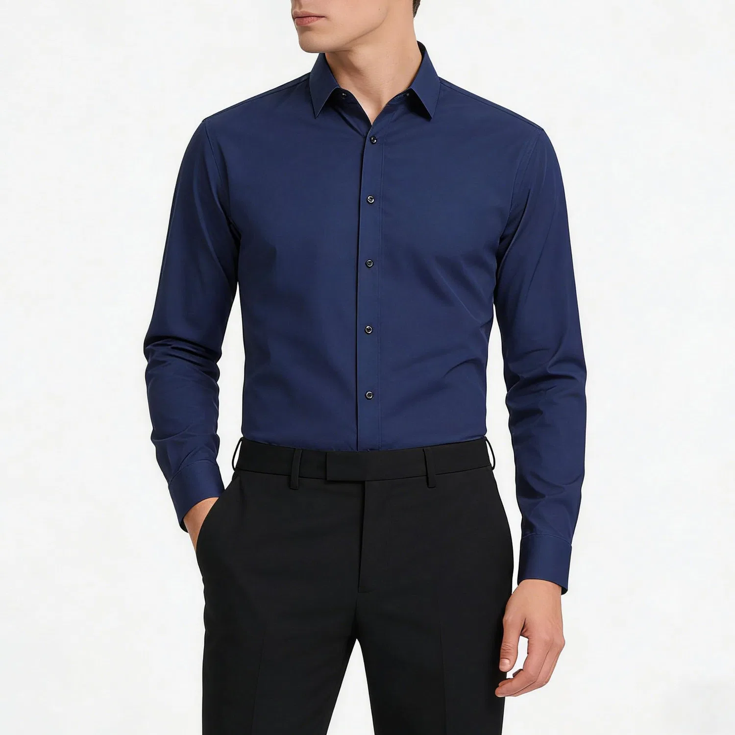 Мужская рубашка с длинным рукавом, современный slim fit, Blue Navy — фото 3