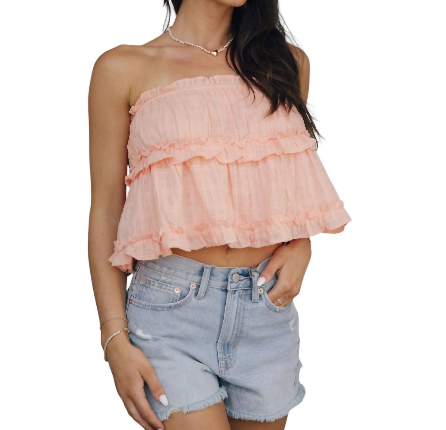 

Топ без бретелек Millie Ruffle в персиковом цвете C'isa