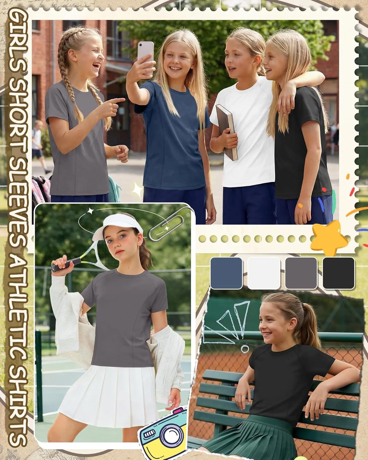 Детские спортивные футболки, 4 шт., Quick Dry, LessonZoo, Haze Blue, White, Dark Gray, Black — фото 4