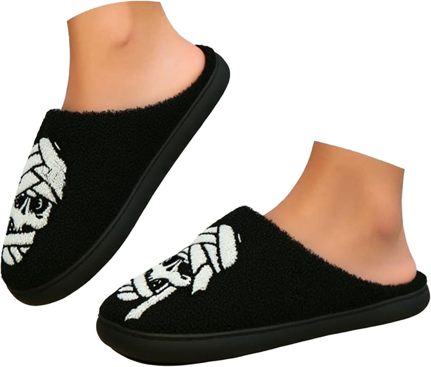 

Домашние тапочки на Хэллоуин для женщин и мужчин, в стиле ретро, удобные, комфортные для спальни и улицы, мягкие, плюшевые, пушистые, зимние Generic, черный