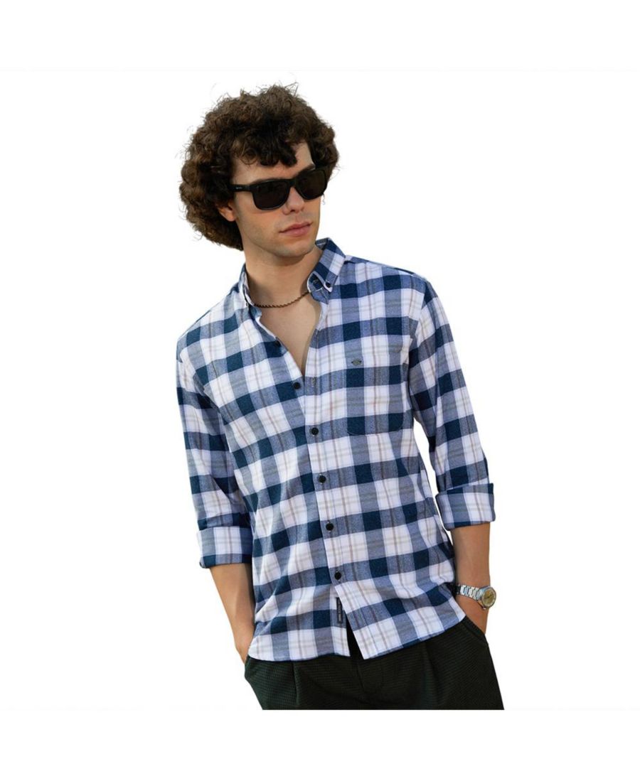 

Мужская рубашка в клетку би-буффало темно-синего цвета Campus Sutra, Blue