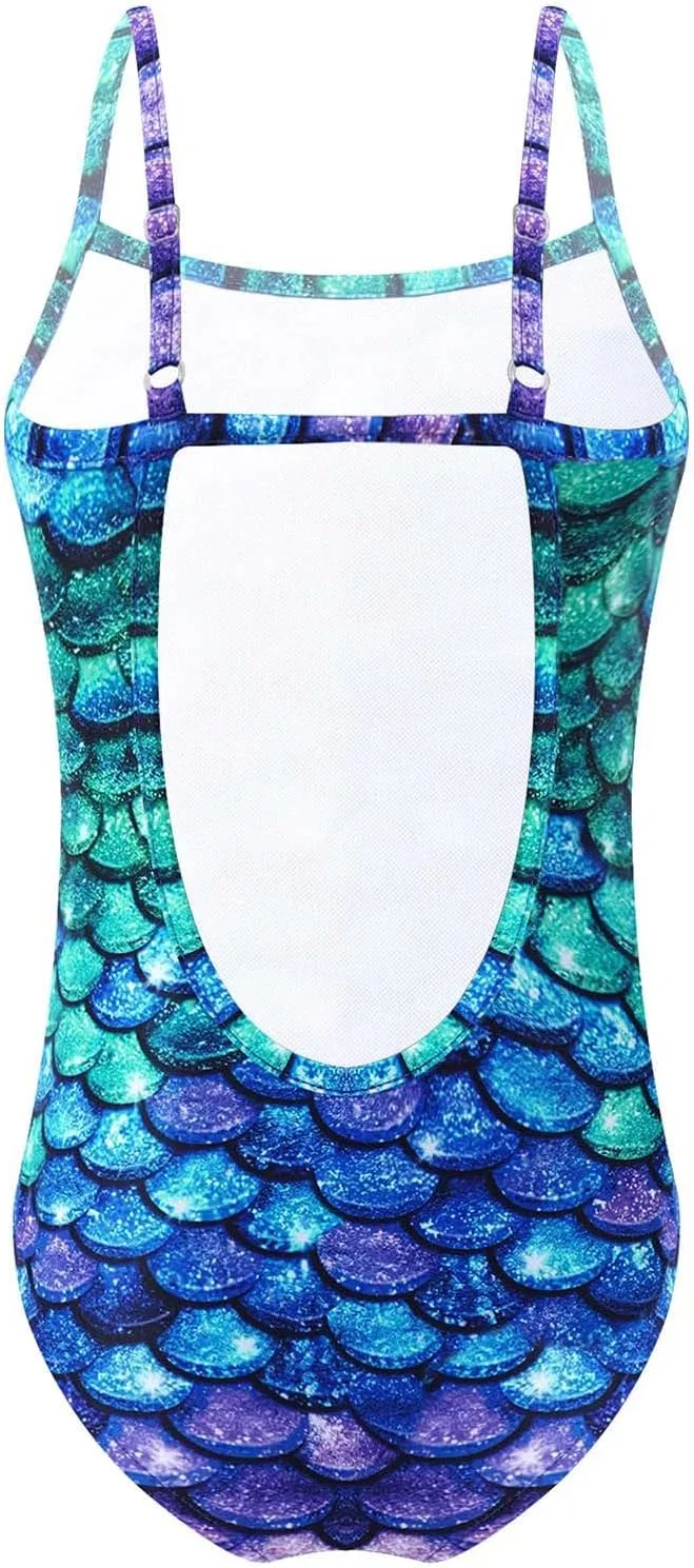 Yruioon Купальник-футболка Little Big Girls "Чешуя русалки", Purple&Green Fish Scales — фото 2