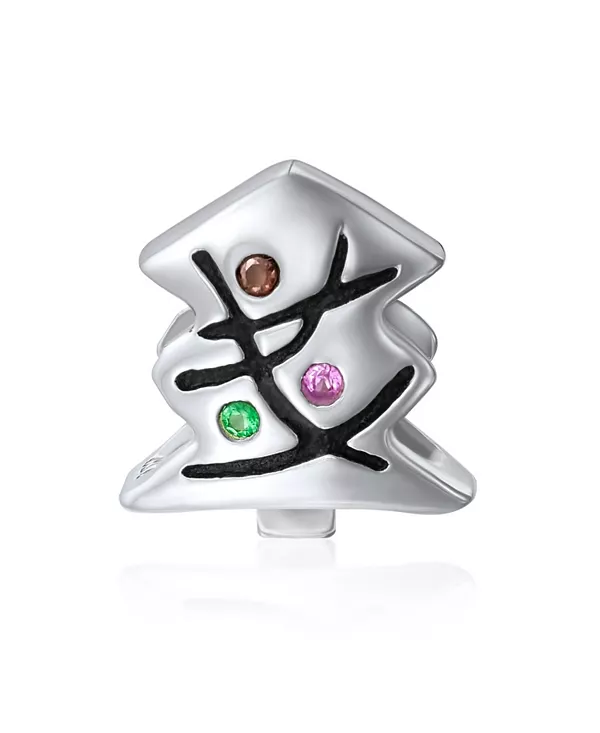 

Праздничная бусина-подвеска в виде украшенной рождественской елки из окисленного стерлингового серебра, подходит для европейского браслета Bling Jewelry, multi-color