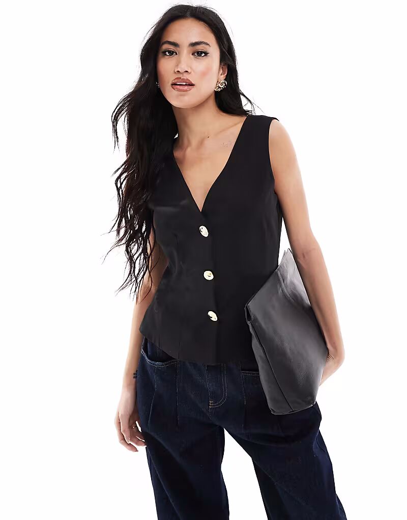 

Жилет с баской и отделкой черного цвета Asos Design