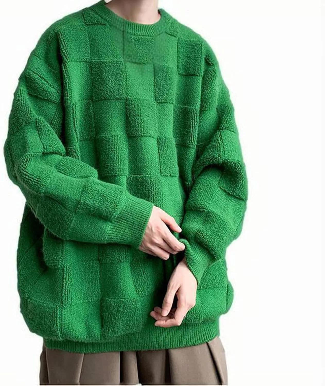 

Мужской свитер с круглым вырезом и длинными рукавами, свободный крой, кабельная вязка, Plus Size, для теплой зимы AQAYL