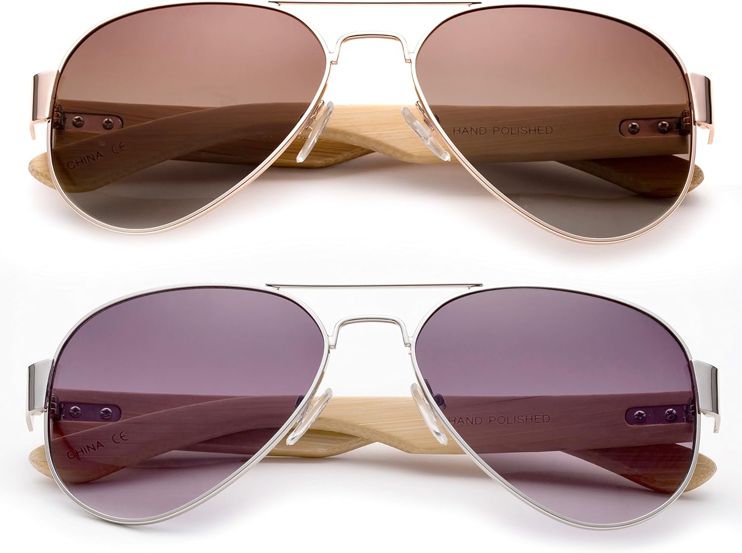 

Высококачественные солнцезащитные очки-авиаторы с дужками из натурального бамбука. Бамбуковые солнцезащитные очки для мужчин и женщин Newbee Fashion, 2 Pack - Brown & Gradient