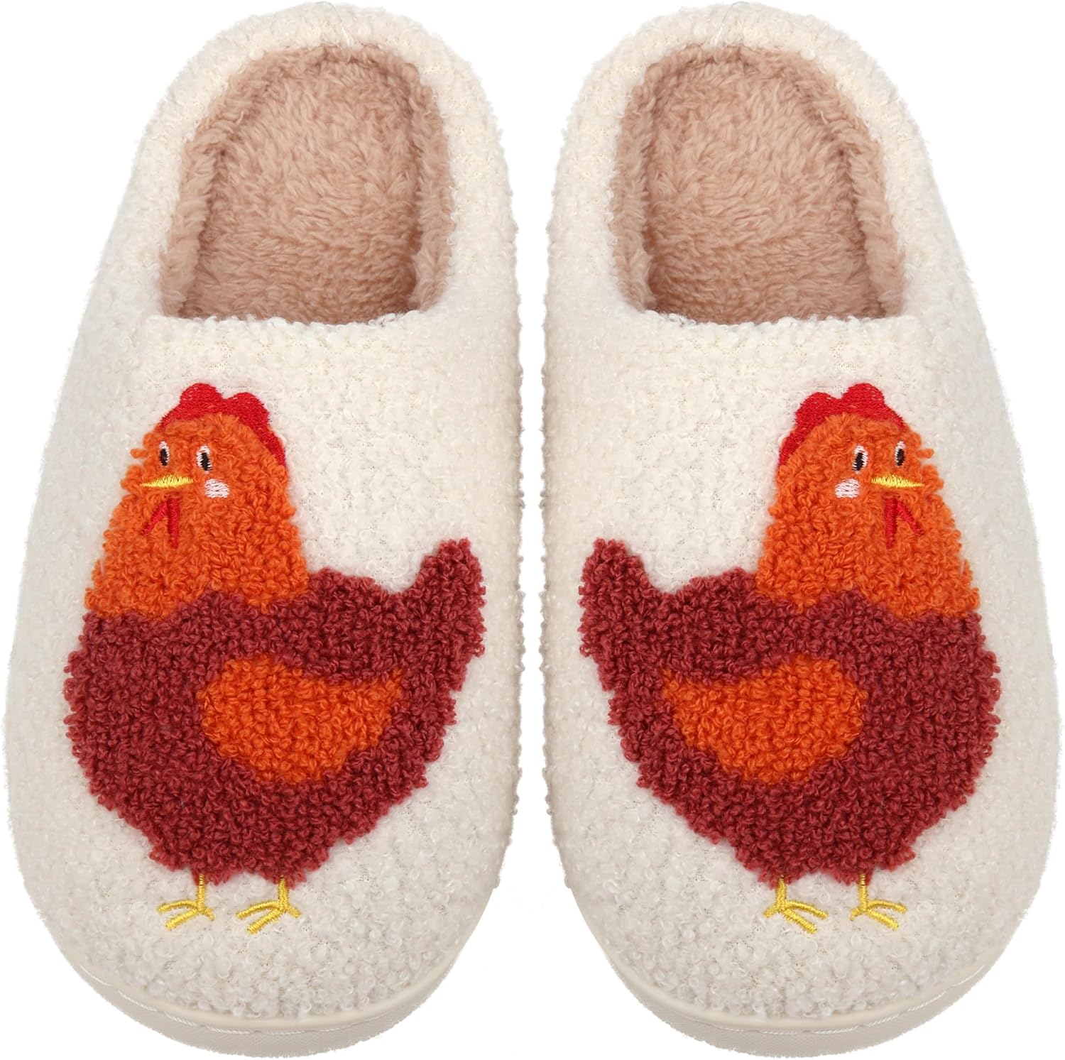

Тапочки для женщин и мужчин, милые домашние тапочки с плюшевой флисовой подкладкой, теплые домашние обувь на мягкой подошве Cwodor, Animal Chicken