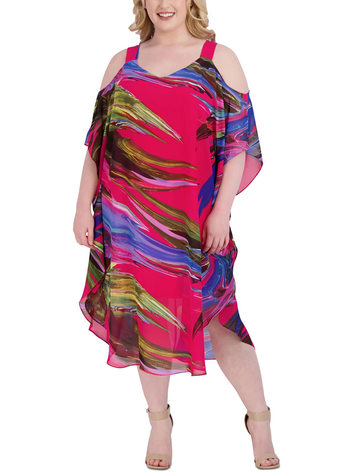 

Плюс Женское Платье Макси с Открытыми Плечами Space Dye Robbie Bee, цвет hot pink multi