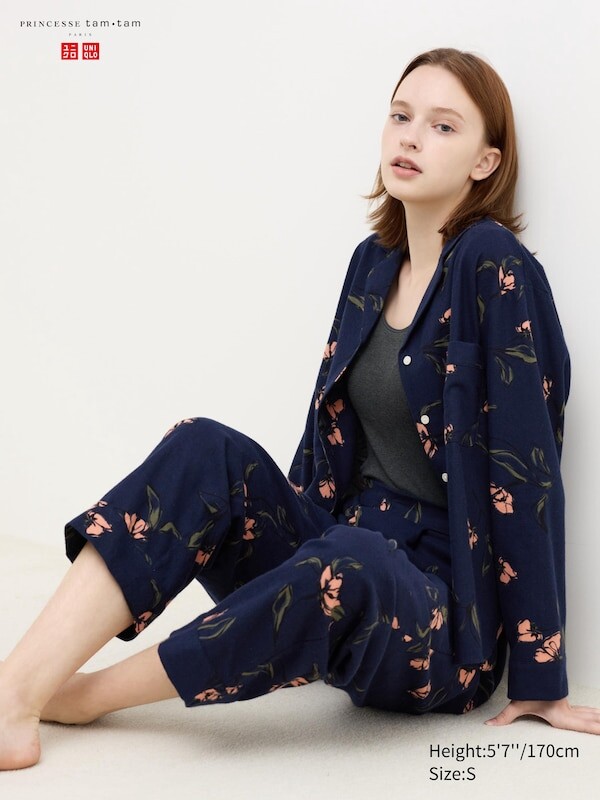 

Мягкая фланелевая пижама в цветочек Uniqlo, синий
