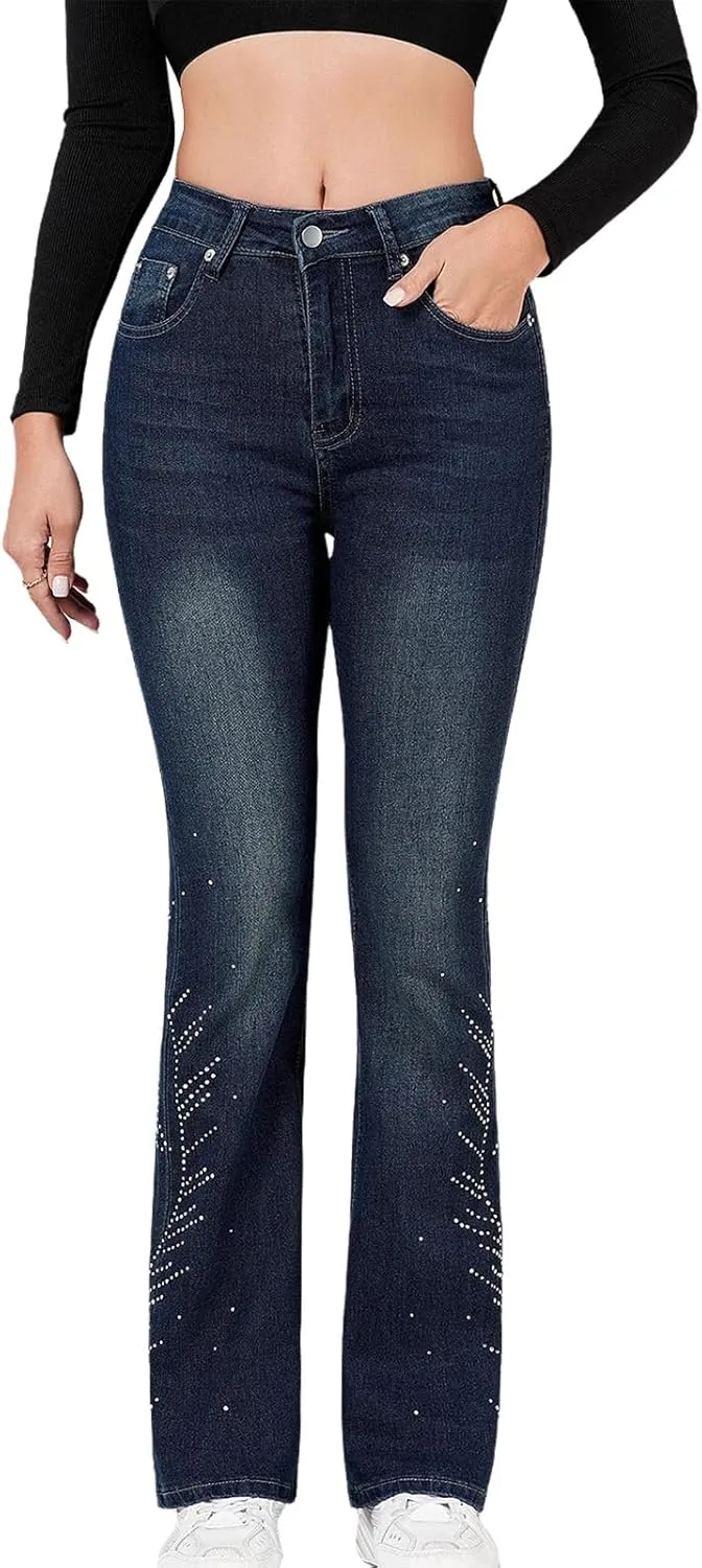 

Джинсы женские High Waisted Straight Leg с пайетками Stretch Slim Fit Petite MRNYQBM