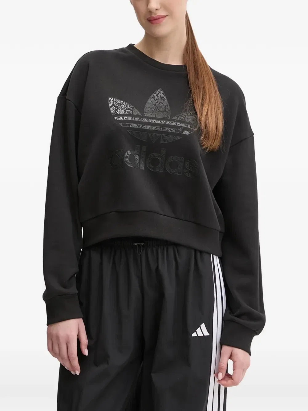 Свитшот с логотипом и круглым вырезом Adidas, черный