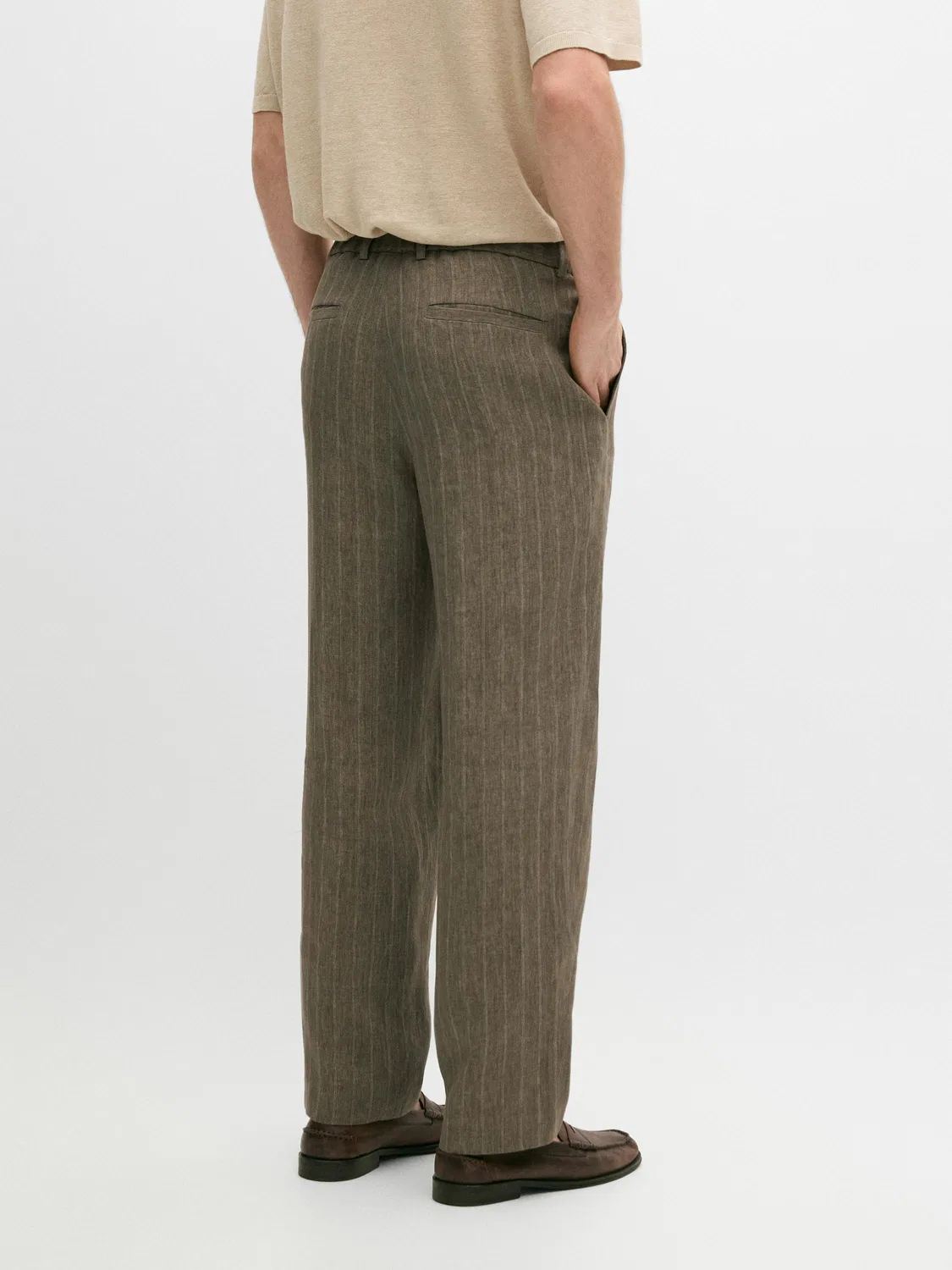 Полосатые льняные брюки Massimo Dutti, зеленый — фото 3