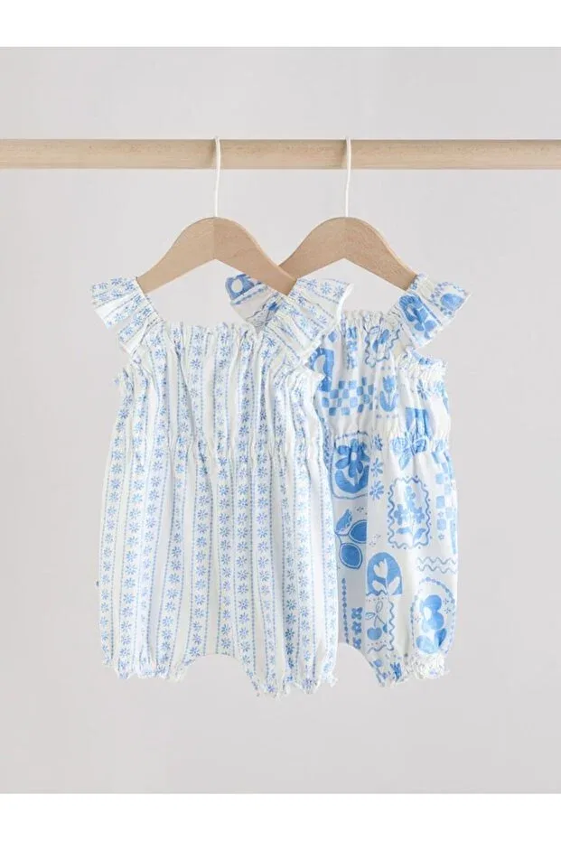 Детский комплект боди-комбинезонов на подтяжках с принтом Blue Floral Suspender 2-Piece Romper Set Next Baby, Blue — фото 2