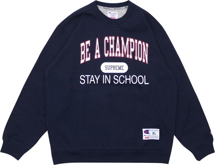 

Толстовка Supreme x Champion Stay In School Crewneck 'Navy', синий