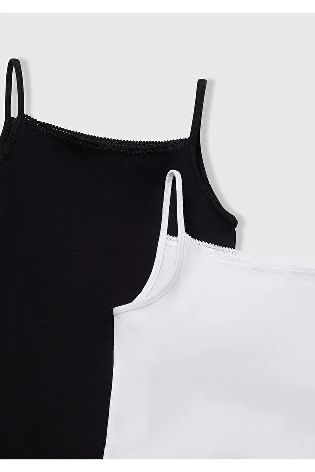 Детский топ-майка на тонких бретелях с принтом United Colors Of Benetton, White-Black — фото 3