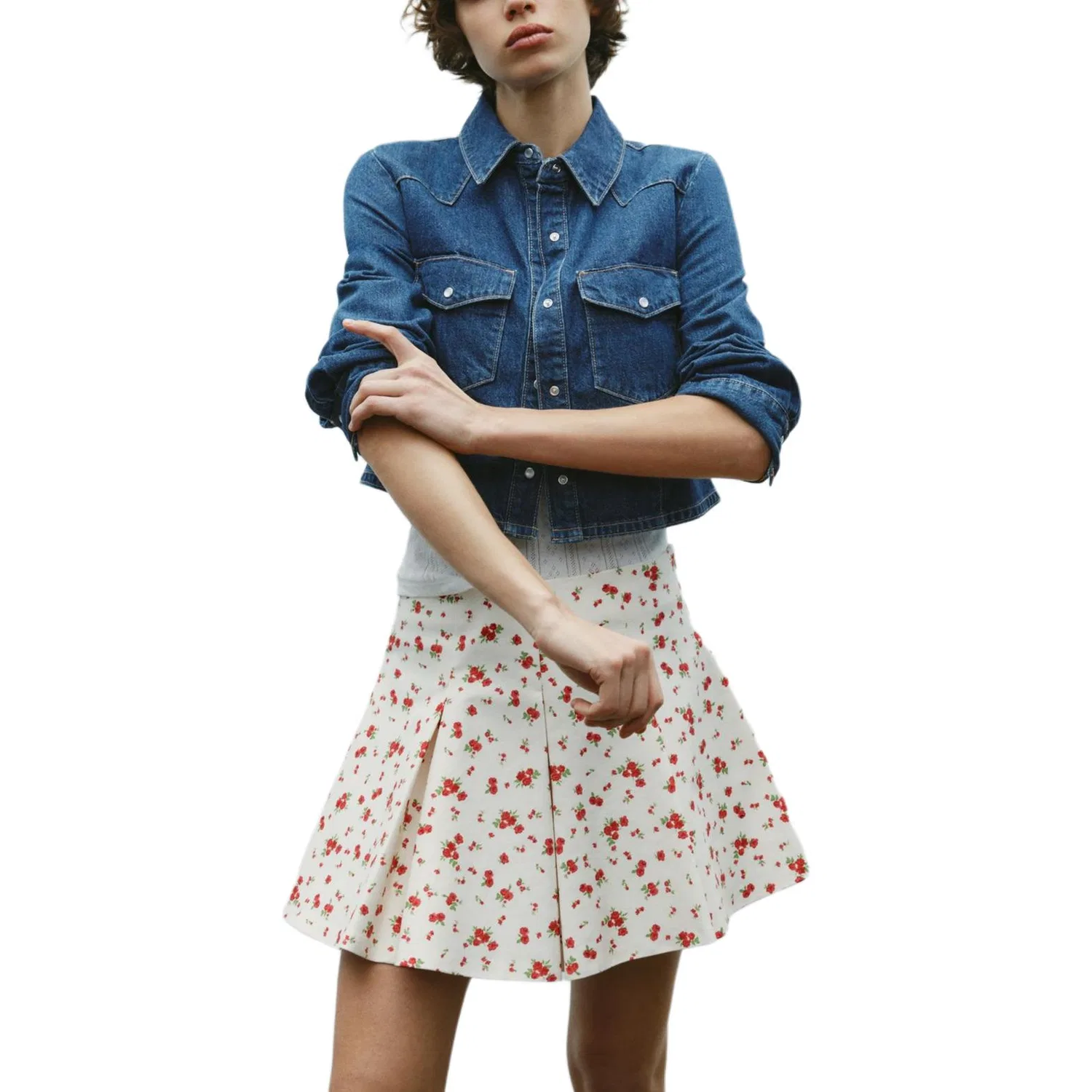 Женская юбка длиной 45 см Casual Short Skirts ZARA, Nude/Red — фото 4