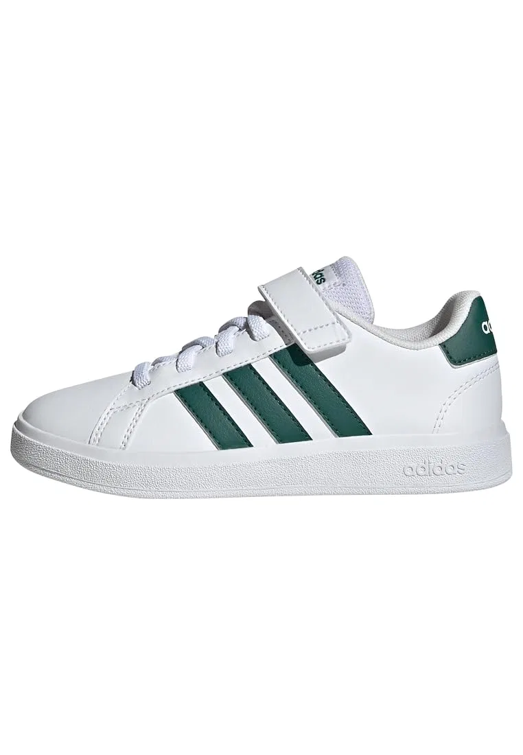 Детские кроссовки для мальчиков с полосками Grand Court Elastic Lace and Top Strap Adidas, Cloud White Green Cloud White