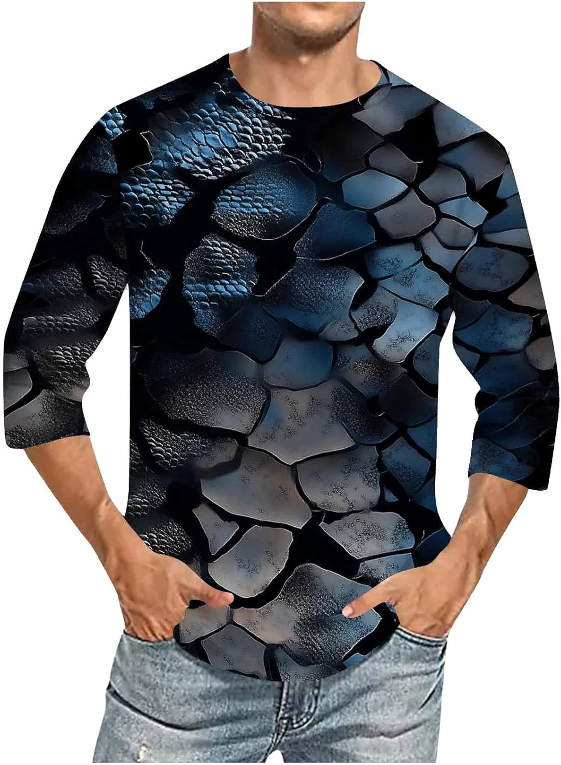 Мужская футболка с коротким рукавом 3/4, повседневная, свободный крой, K-blue