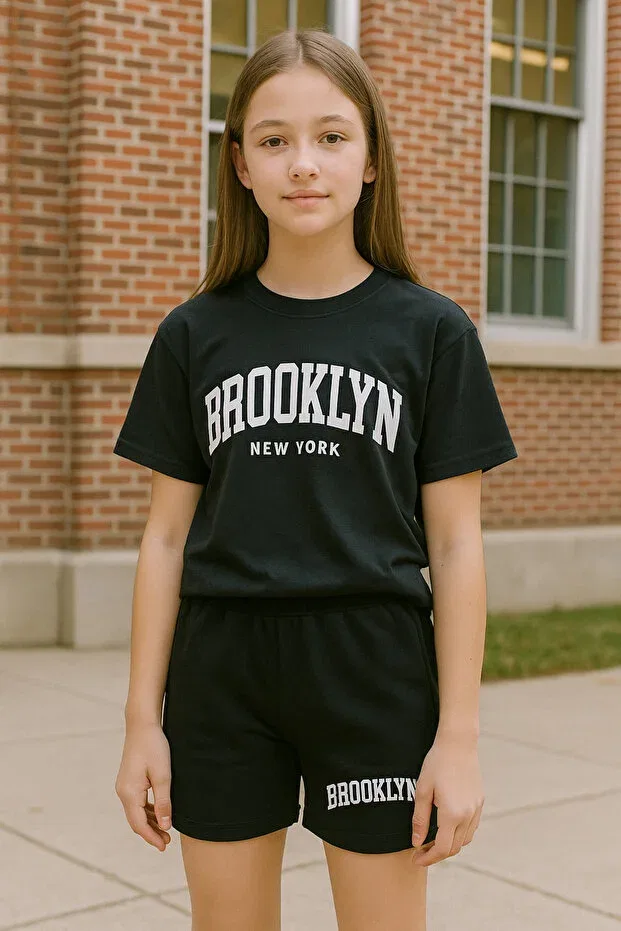 Детский комплект футболки и шорт для девочек с принтом Big Brooklyn Lepold, Black