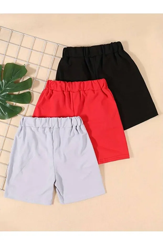 Детский комплект шорт для девочек Brooklyn Printed Solid Summer Shorts Keywest, Black-Red-Gray11 — фото 2