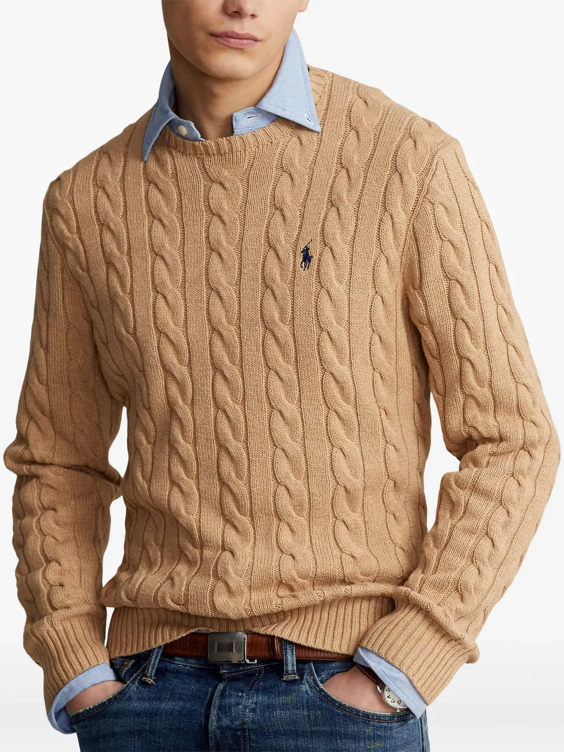 Свитер с кабельным плетением и логотипом Polo Ralph Lauren, нейтральный — фото 2